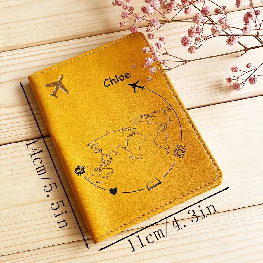 Custom Name Text Travel Passport Holder - Lightweight Synthetic Synthetic Leather, Snap Closure Design, Unlined Interior