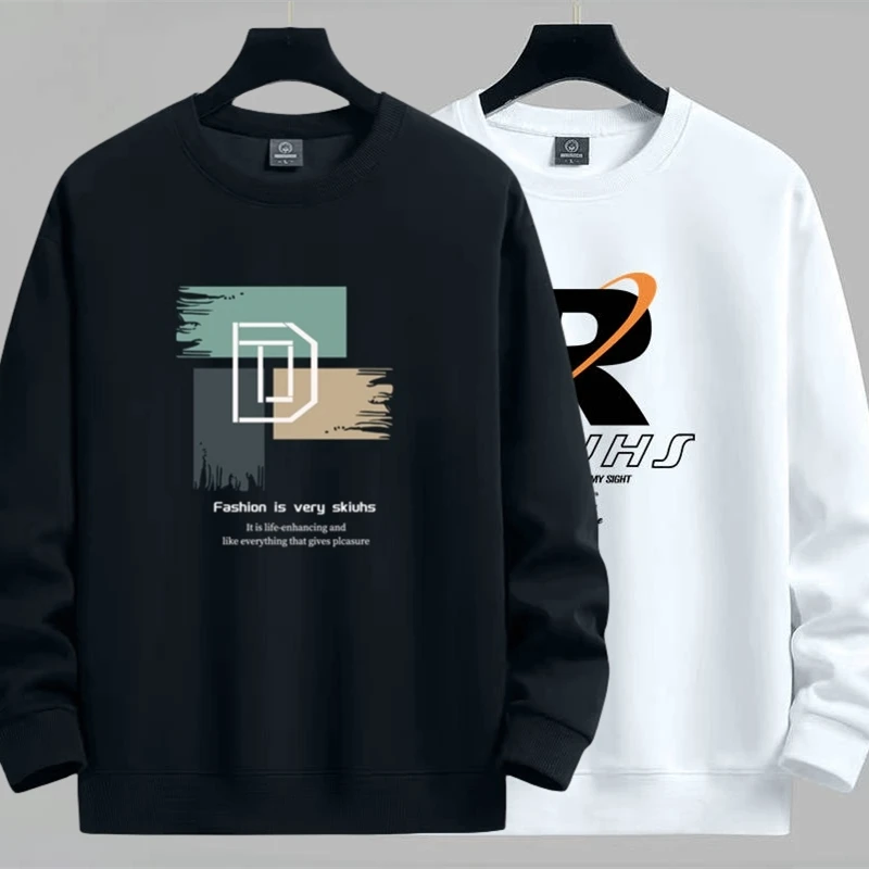 

Trendy Men's Long Sve T-irt Loose Fit round Ne Printed Casual White Spring Autumn Faionable Streetwear Base Layer irt