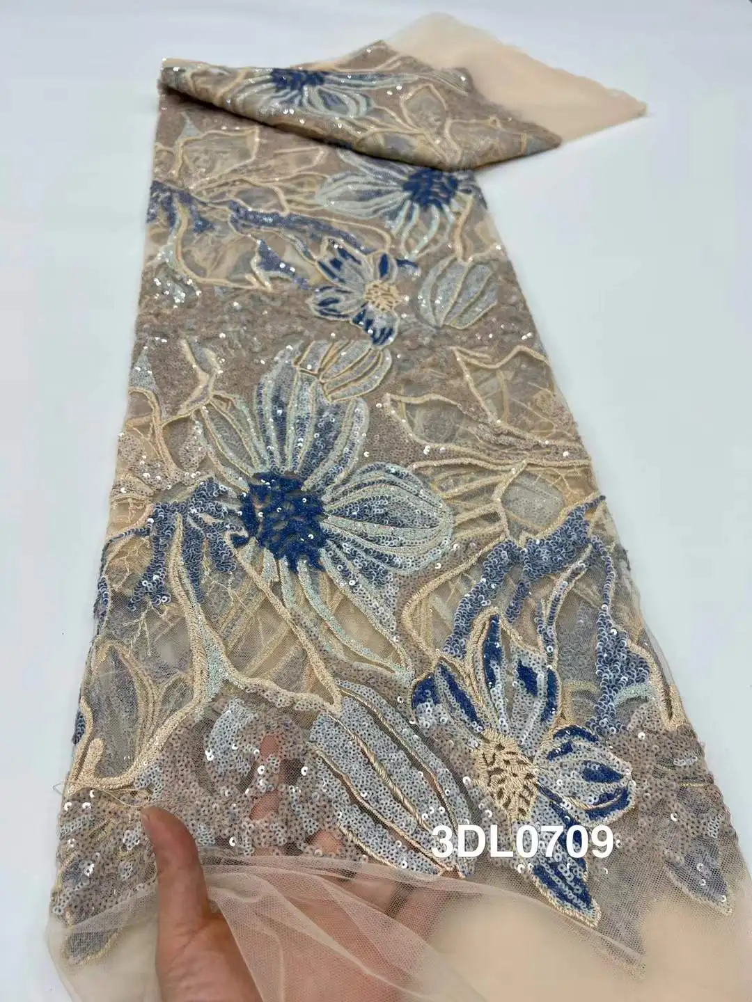 الجملة الترتر الأفريقي مطرز أقمشة الدانتيل 2025 شمسيّة دانتيل عالية الجودة 5 ياردة نسيج الدانتيل الفرنسي النيجيري أقمشة الدانتيل #3