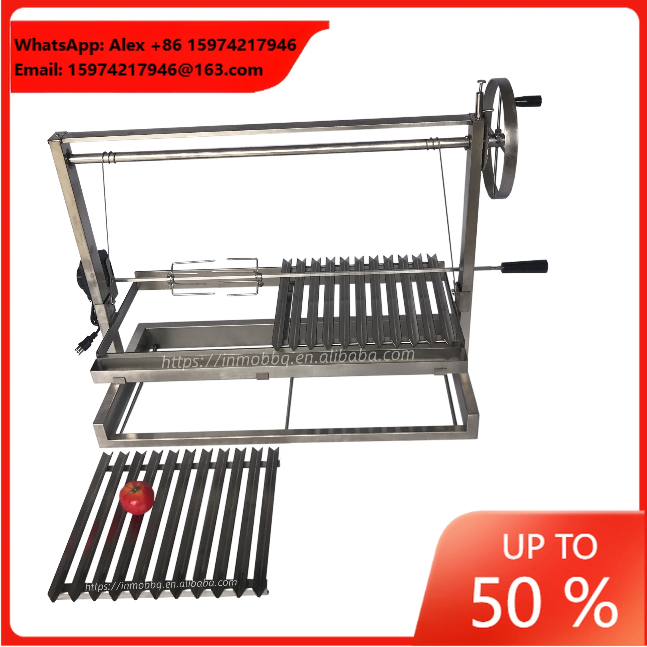 Wood Charcoal BBQ Grill Adjustable Height Stainless Steel Parrilla Gaucho Grill Asado Argentinian Grill With BBQ Rotisserie Kit