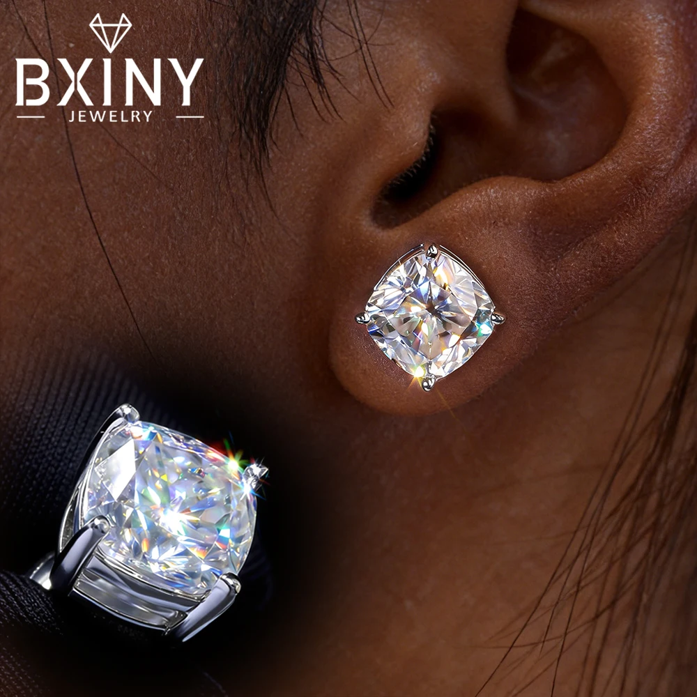 

Серьги-гвоздики BXINY с муассанитом огранки «кушон» 6 мм, из стерлингового серебра S925, сверкающие, как бриллианты, для женщин, подарки, ювелирные изделия, GRA