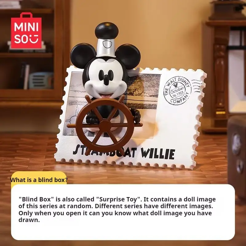 Miniso Disney 100th Anniversary Retro Stamp Blind Box Mystery Box Mickey Mouse The Pooh Stitch Refrigerator Stickers Statue Gift