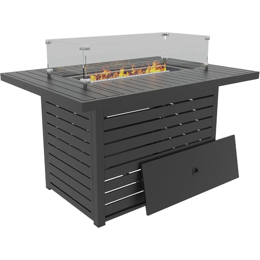 

43.3 Inch Propane Fire Pit with Lid，Glass Wind Guard Gas Firepit Table for Garden/Patio，CSA Certification，2 in 1 Firepit Table