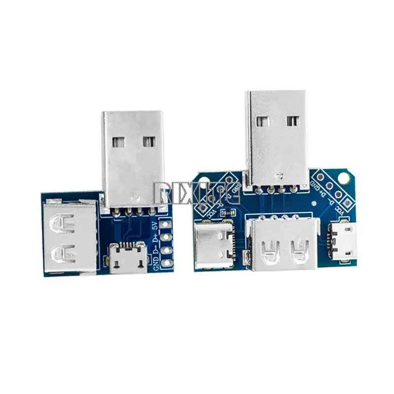 5ชิ้นสวิตช์บอร์ดหัวต่อ USB ขั้วต่อ USB ตัวผู้กับ Type-C Micro ทีเสียบยูเอสบี2.54-4P การถ่ายโอน papan ujian แผ่นอะแดปเตอร์ USB XY-USB4