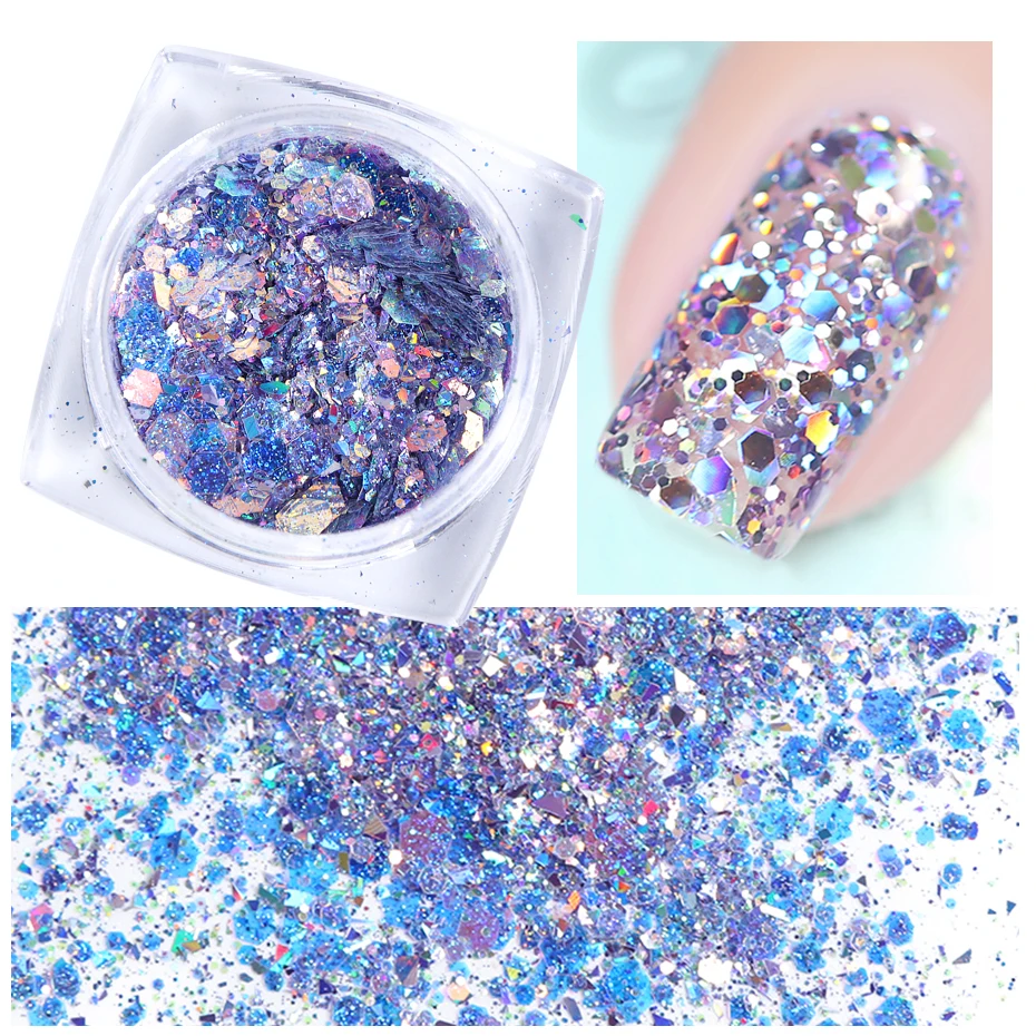 1 Box Nail Art Mermaid Glitter Flakes 3D Irregular Sequin AB Aurora Sparkly Hexagon Paillette Spangle Polish Manicure JIXKP01-12