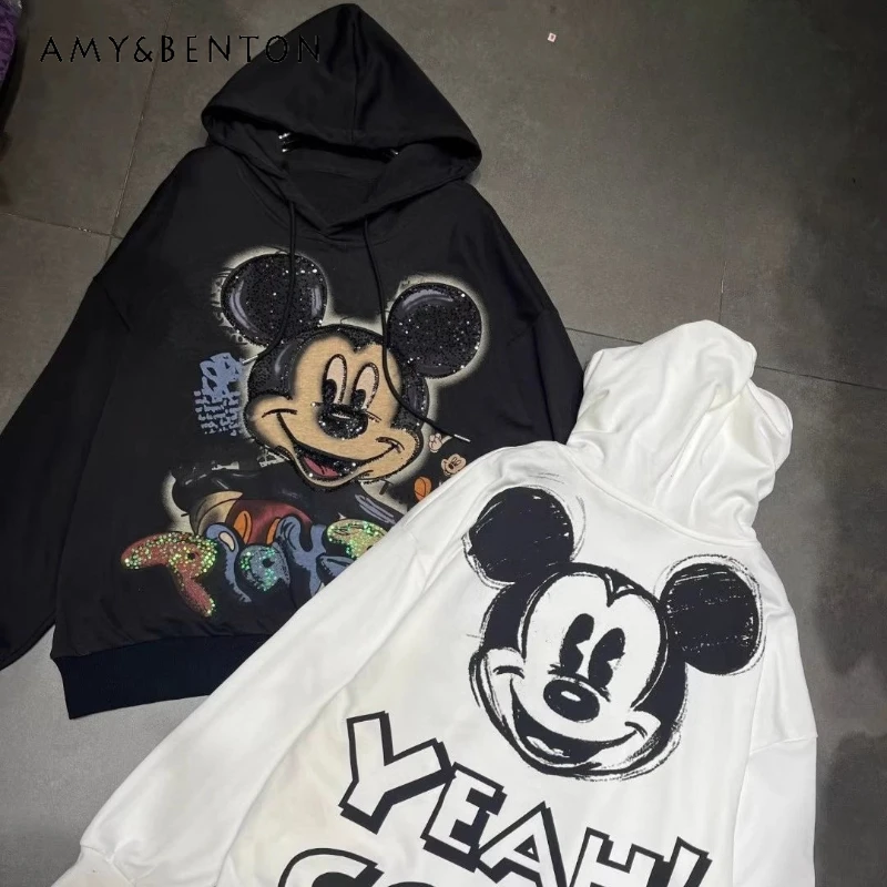 Fashion Heavy Industry Cartoon Sequins Hooded Long-sleeved Sweatshirts Loose Oversized Men's And Women's 2025 Autumn New Hoodies
