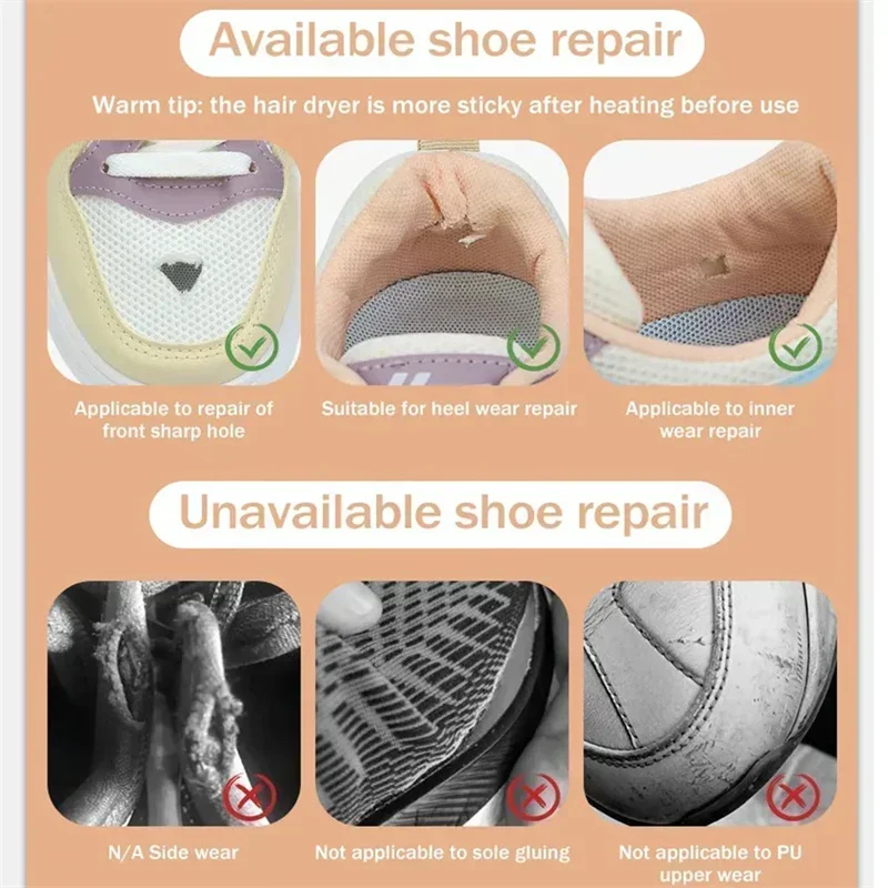 6 szt. Tkanina na buty sportowe łatka naprawcza obcas turystyczny odporna na zużycie siateczkowa podszewka dziura dotacja samoprzylepna naszywka