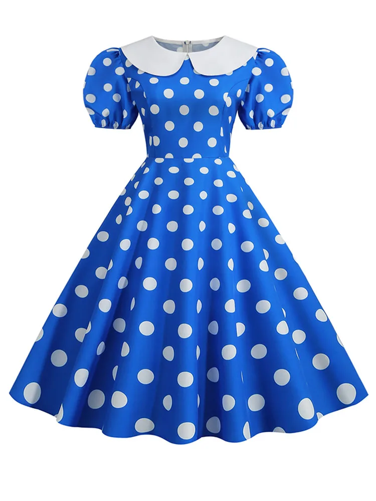 Black Polka Dot Printed Vintage Dress Women Summer Y2K Retro 50s 60s Pin Up Rockabilly Party Dress Robe Vestidos