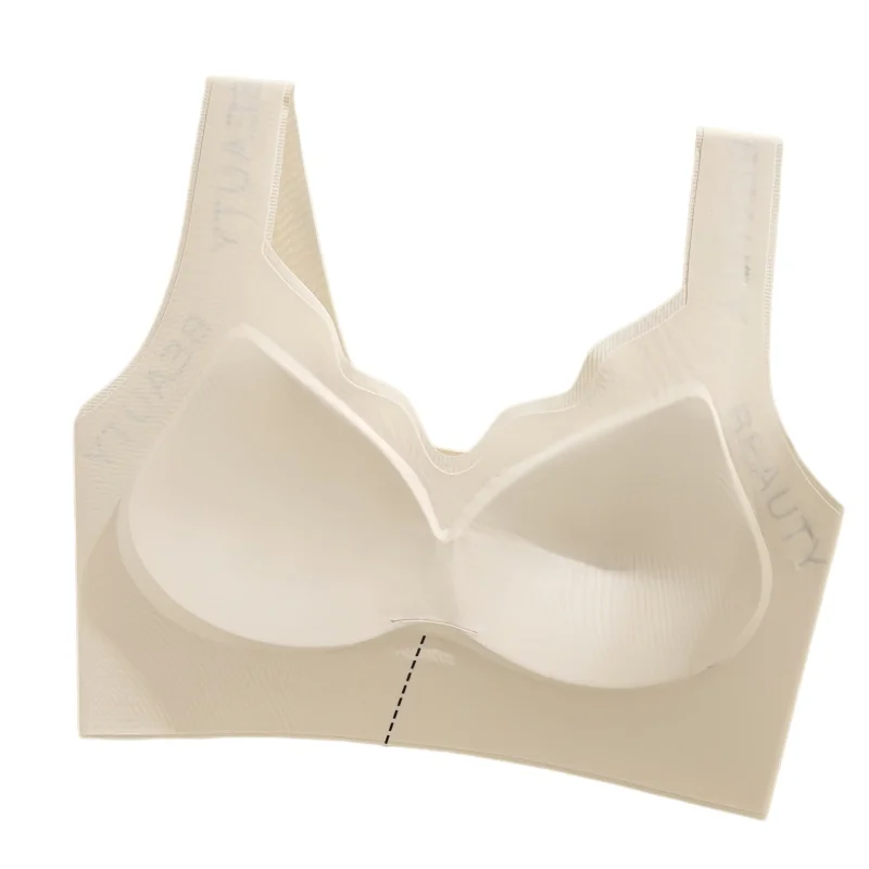 Gerippte BHs, Drahtloser BH für Damen, Nahtlose Unterwäsche, Übergrößen, Wellenförmiger Ausschnitt, Breiter Träger, Buchstabendruck, Stützender Sexy Lingerie, Größen M-3XL – Detail 11