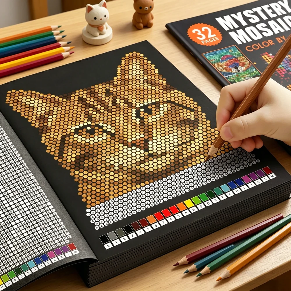 Mystery Mosaics Color by Number Coloring Book 32 Pages Pixel Art Activity Book for Adult Stress Relief Creative Drawing Workbook