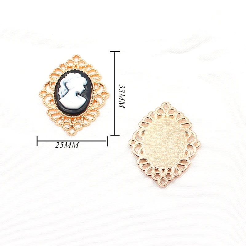 10Pcs 33*25MM diamond metal retro beauty head hair accessories DIY wedding clothes hair accessories decoration accessories