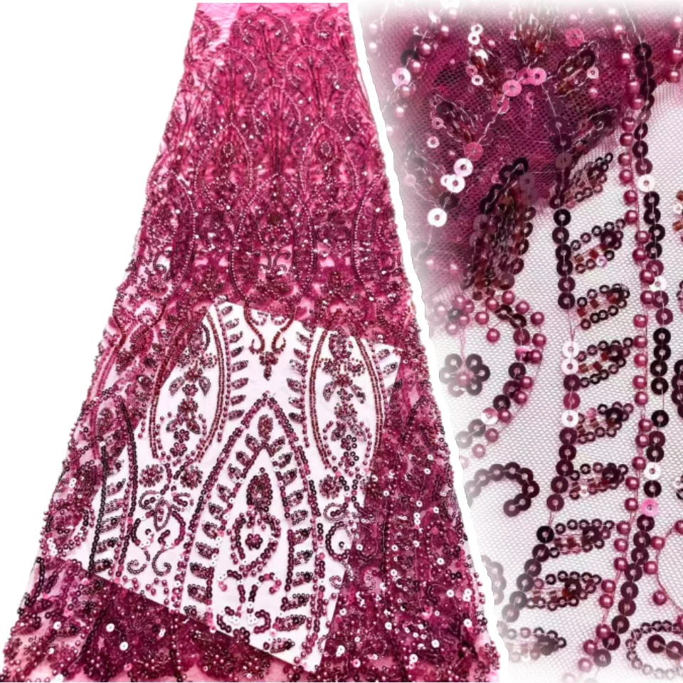 

Luxury African Beaded Lace Fabric 2026 High Quality French Nigerian Mesh Sequin Lace Fabric for Party Evening Dress Sewing 2250