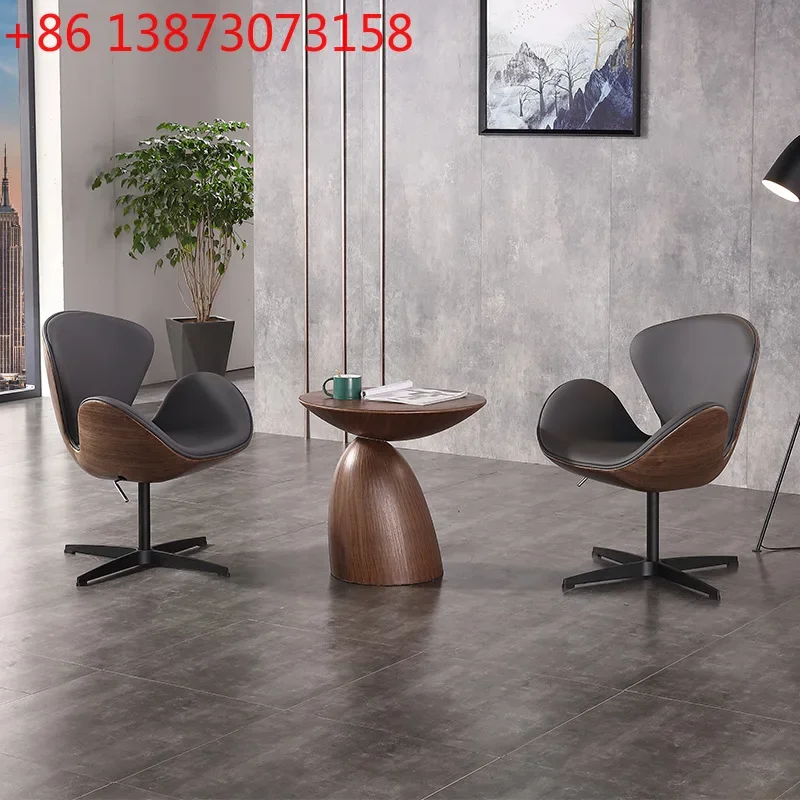 

Wood grain chair Egg chair Nordic retro wood grain leisure chair Wooden leather coffee table Living room retro furniture