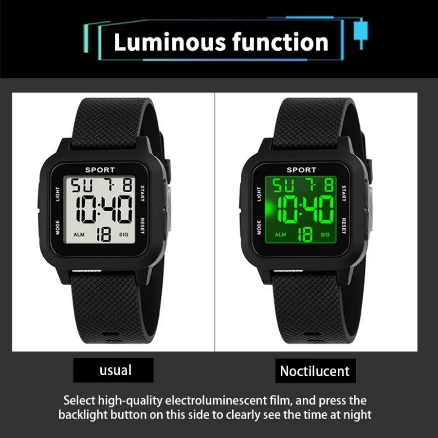 ساعة يد رقمية للأطفال مقاومة للماء إلكترونية عسكرية للأولاد في سن المراهقة ساعة منبه رياضية خارجية متعددة الوظائف LED