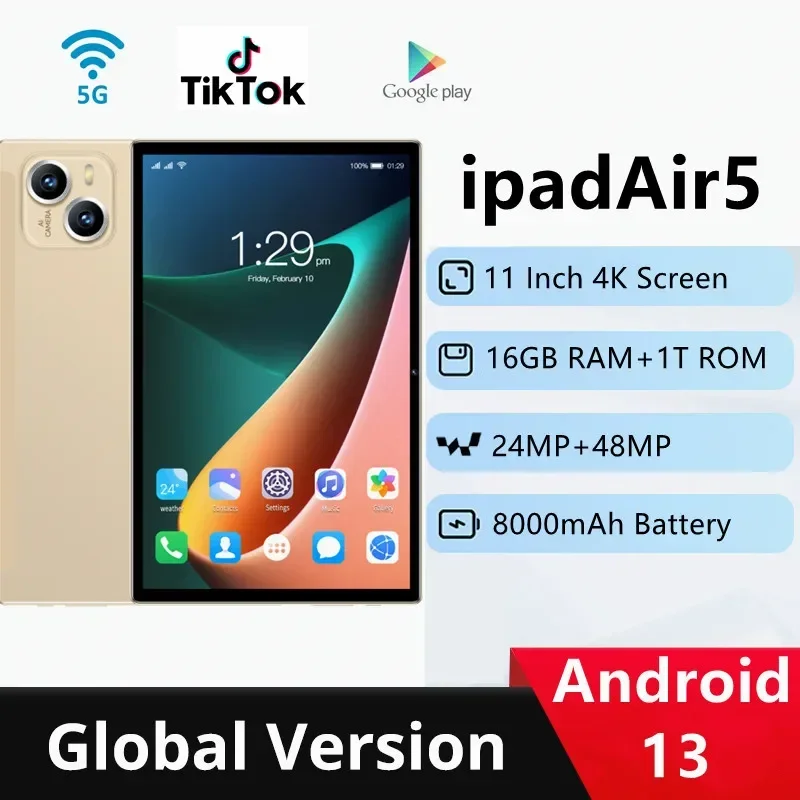 Global Version PadAir5 Tablet Android 13 11''Display Deca core 12GB 256GB 8000mAh Battery 48MP Camera 5G Bluetooth Wi-Fi Tablet