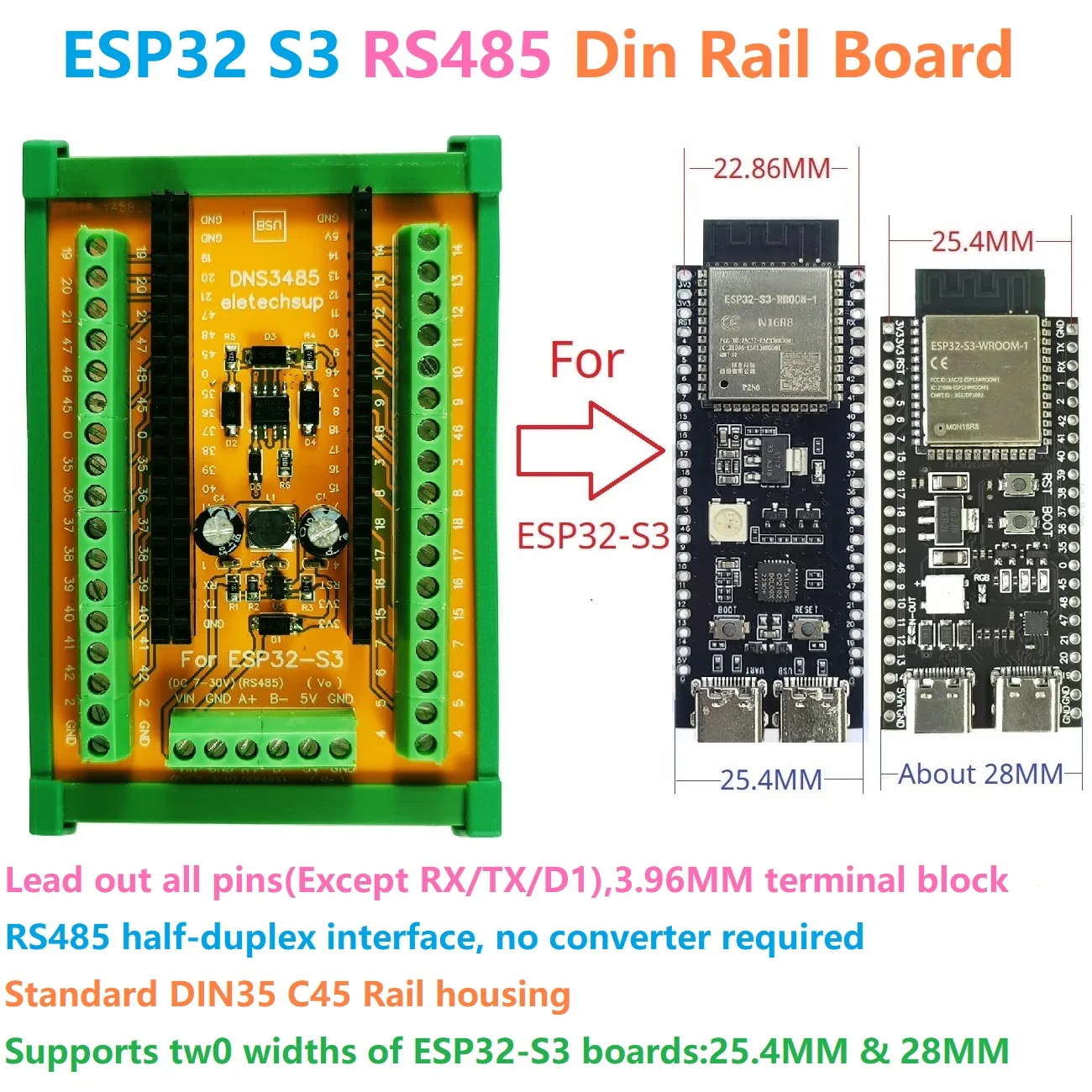 

2,4G WiFi BLE Мощное ускорение AI Надежные функции безопасности MCU USB к RS485 Модуль Modbus ESP32 S3 Плата расширения AIOT