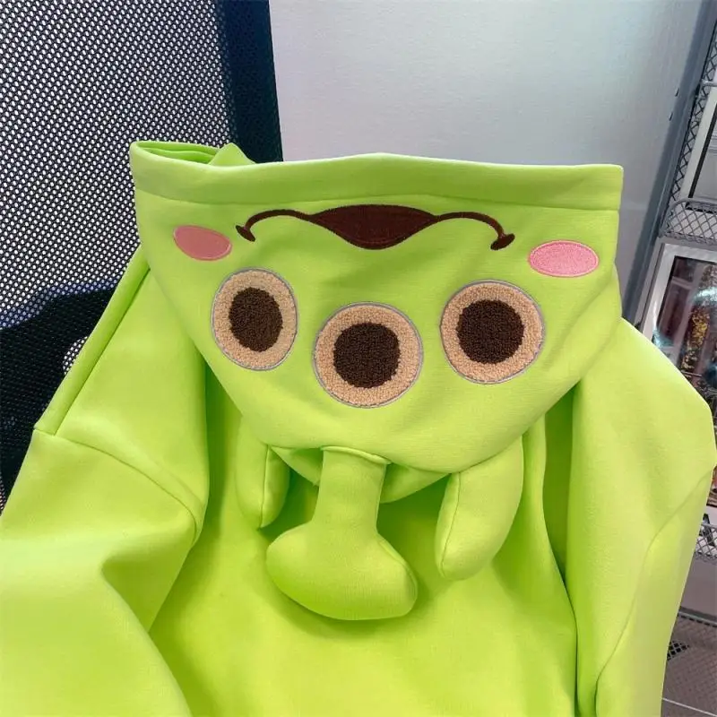 Anime Disney Toy Story Alien Hooded Sweater American Retro Jacket Green Girl Loose Warm Coat Top Girl Anime Birthday Gift