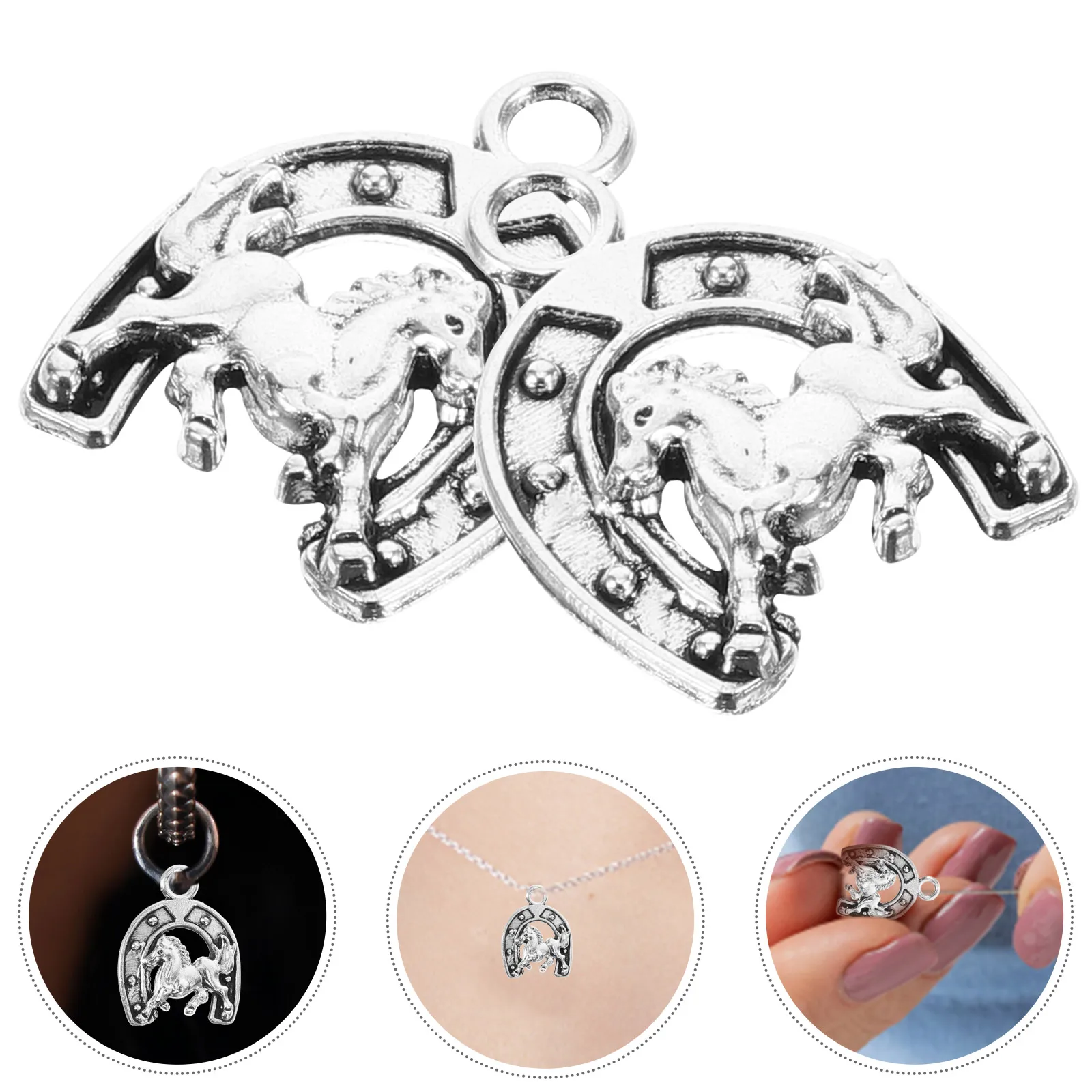 

50pcs Western Cowboy Horse Pendant Charms Diy Keychain Jewelry Accessories Silver Alloy Small Hanging Decorative Pendants For