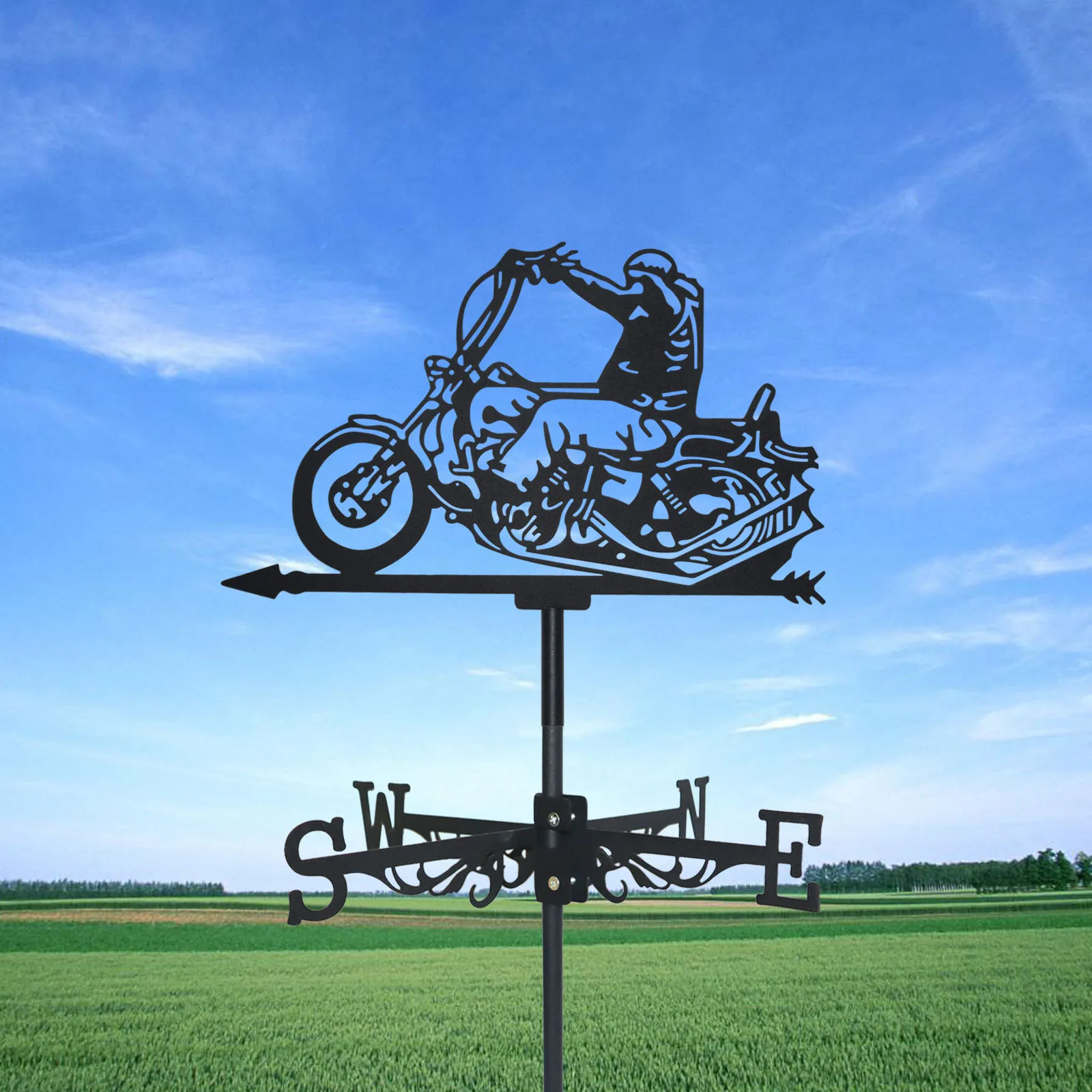 Arte de silueta de motocicleta de Metal negro, paletas de viento para montar en motocicleta, decoraciones al aire libre, jardín para construcción de