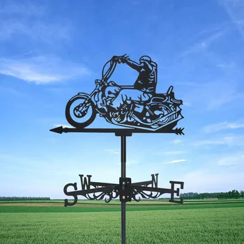 Weatherlis Weatherproof Silhouette Art Black Metal Motorcycle Ride Wind Wings Outdoor Decorations for Garden Roof Yard Building