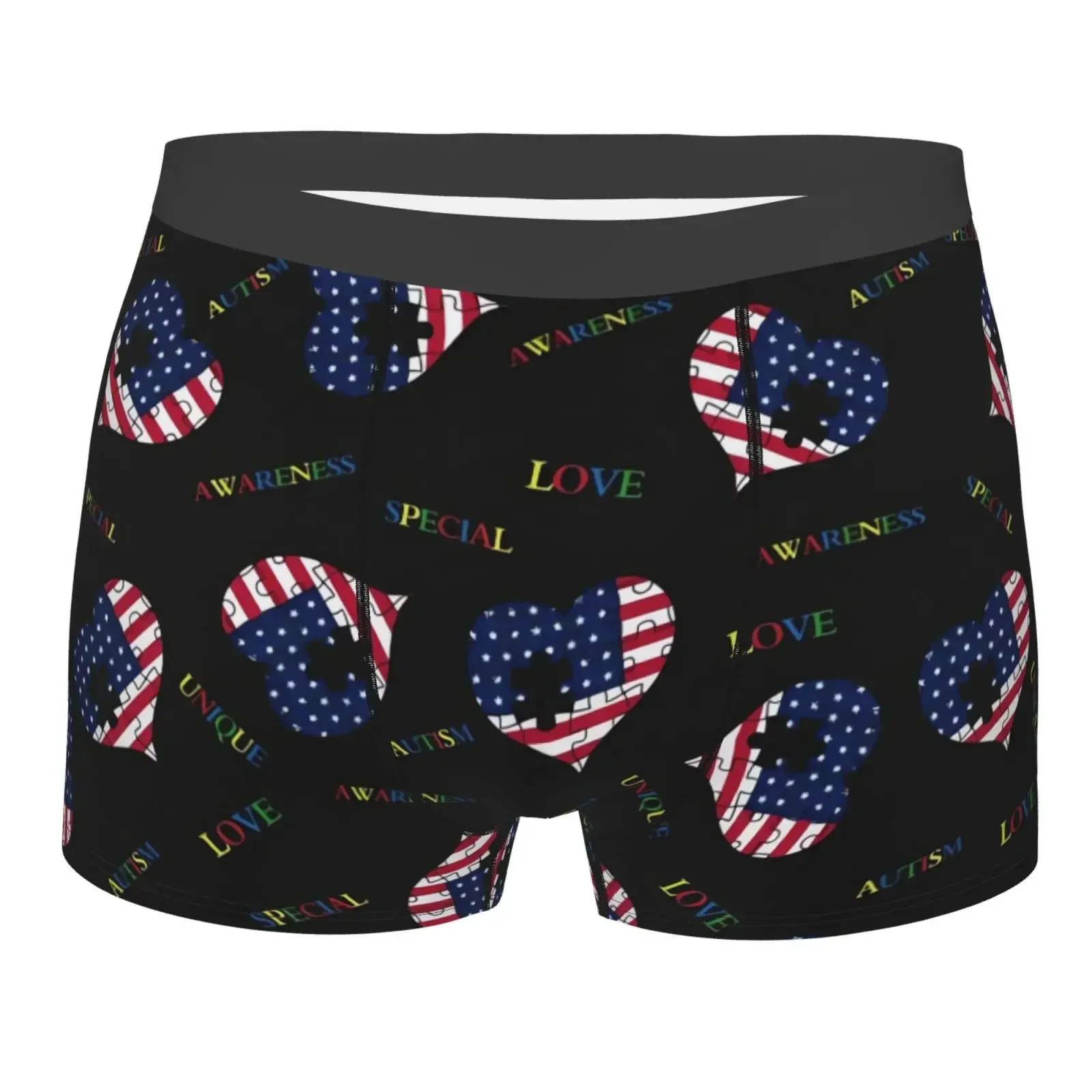 Love American Flag Heart Print Men Underwear Boxers Men's Novelty Underpant Breathable Printed Male Underpants Man Boxer Briefs