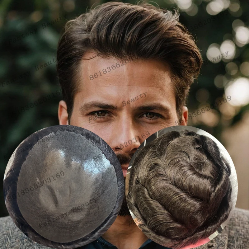 

Undetectable Brown Blonde 30mm Wave 100% Human Hair Natural Hairline Male Wigs Super Durable Comfort Black Grey Hair Prosthesis