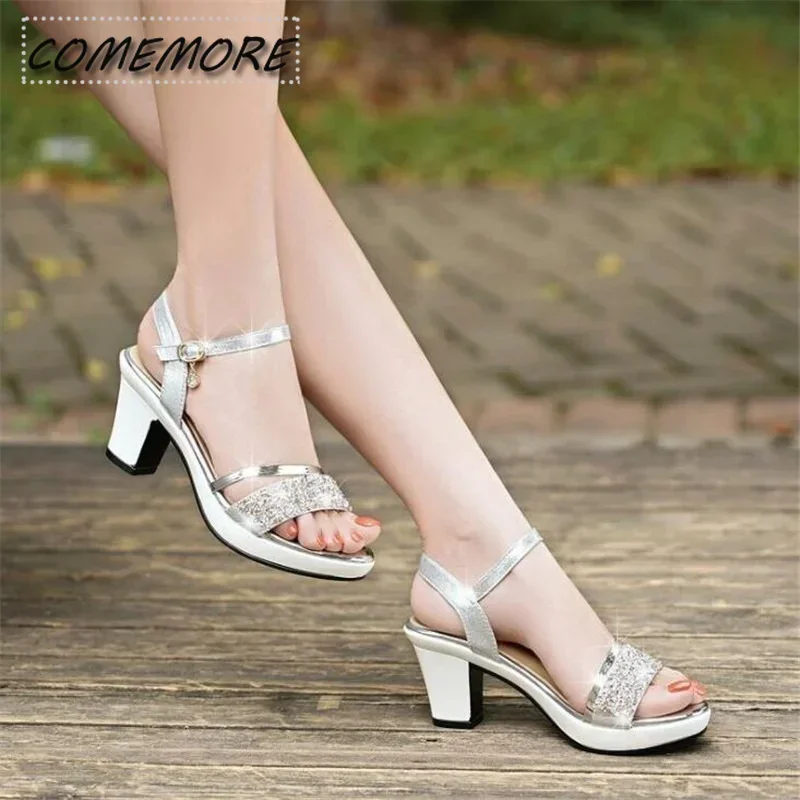 Sandals for Party and Weddings Elegant Woman Shoes with Medium Heels Casual Luxury Designer Sandals Shoes for Women 2023 Golden