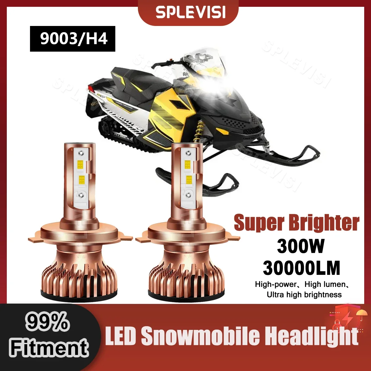 1 Pair LED Headlight Bulbs 300W 9V-24V For Ski-Doo MXZ 550 550F 2002 2003 2004 2005 2006 2007 2008 2009 2010 2011 2012 2013 2014