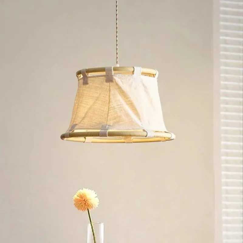 Wabi Sabi Linen Fabric Pendent Lights Vintage Atmosphere Decorative Luminaire Living Room Bedroom Restaurant Aisle Hanging Lamps