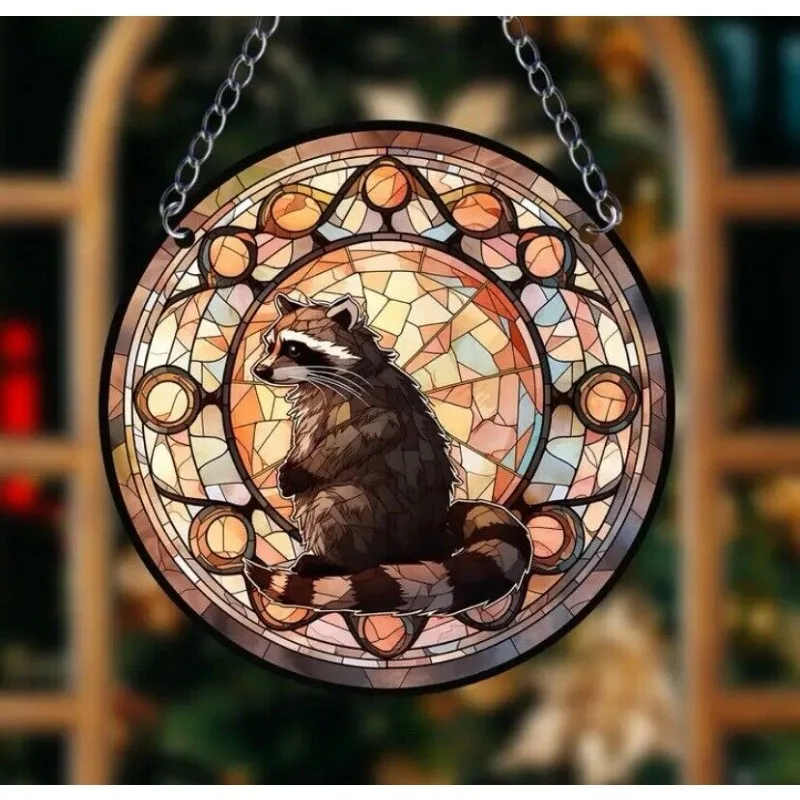 1 Piece of Raccoon Pattern Acrylic Circular Logo Sun Catcher Decoration Room Wall and Window Art Hanging Cute and Fashionable