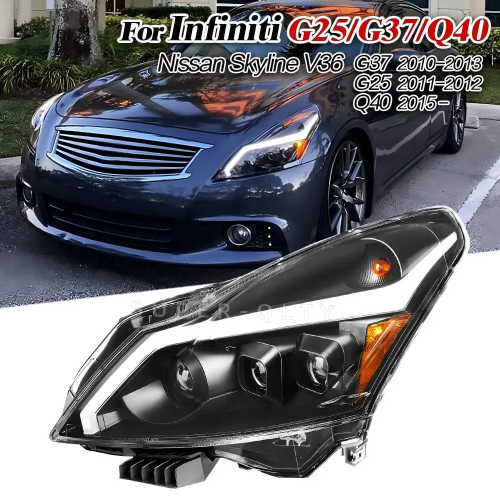For Infiniti G25 G37 G35 Q40 2003-2015 Nissan Skyline V36 Headlights LED DRL Turn Signal High Beam Angel Eye Projector Lens