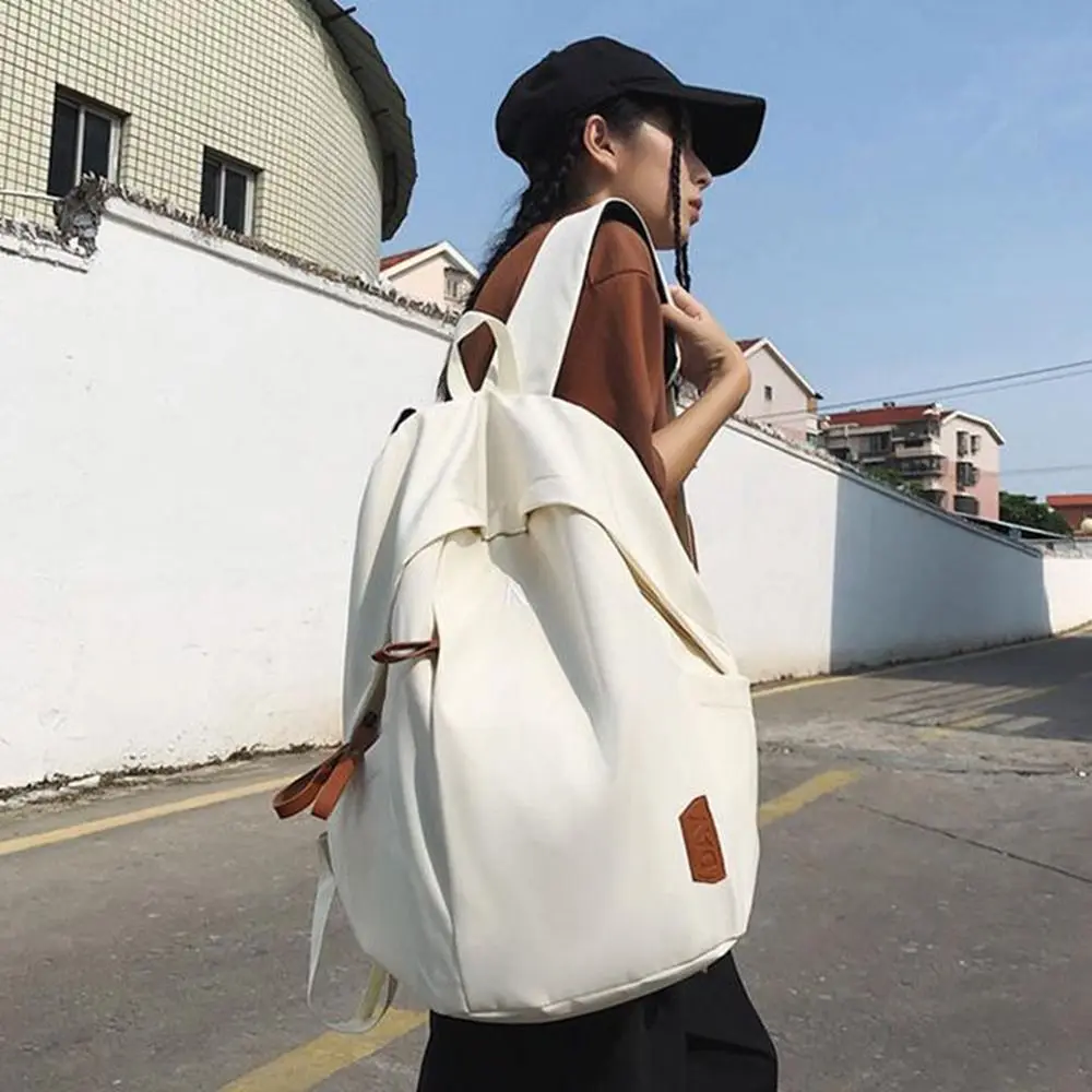 Ransel Kanvas Serbaguna untuk Kuliah, Kapasitas Besar, Warna Solid, Ransel Perjalanan Tahan Air, Tas Selempang untuk Berkemah