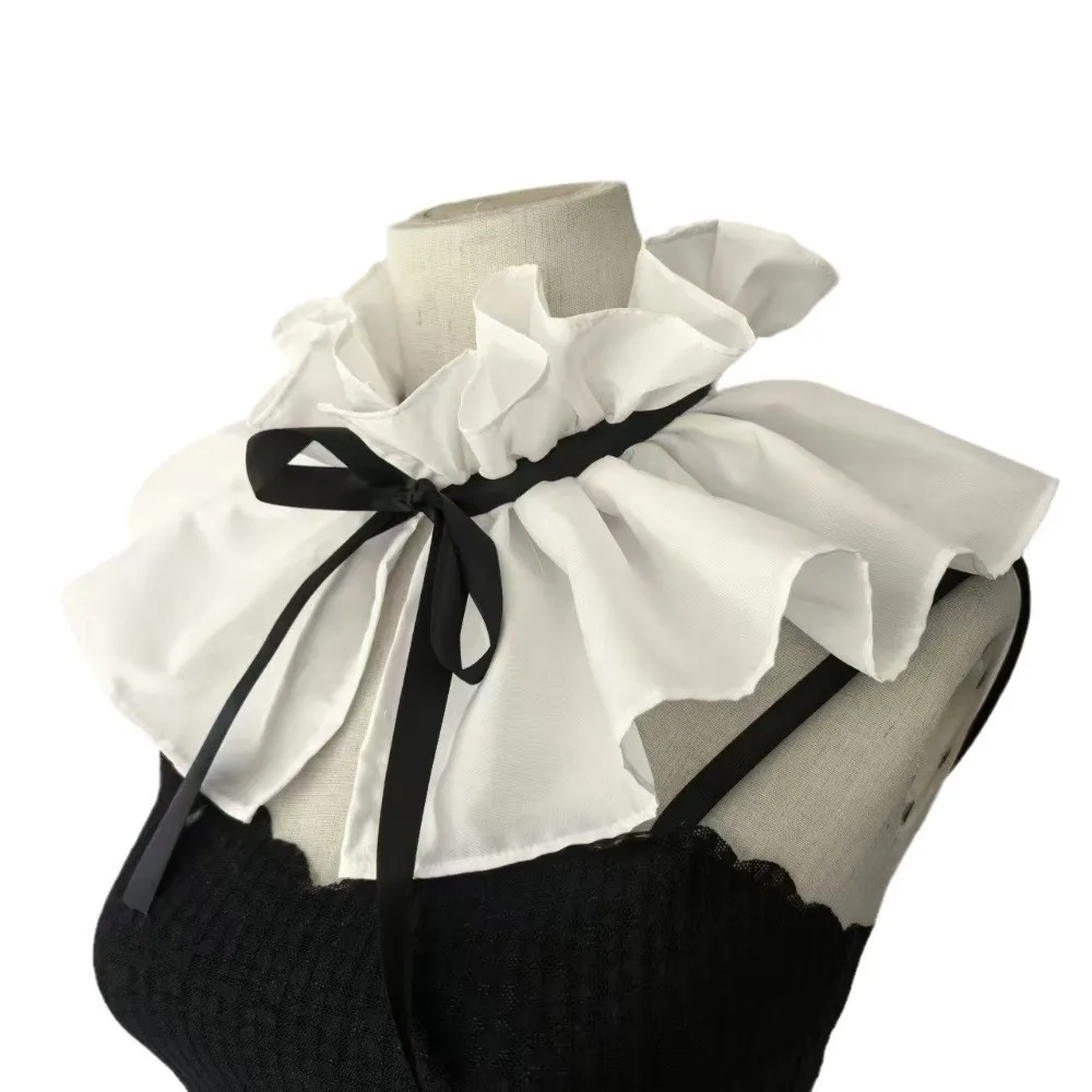 Elegant High Neck False Collar Ribbon Tie Pleated Design Faux Collar Ruffled Texture Lace Up Fake Collar Casual Wear