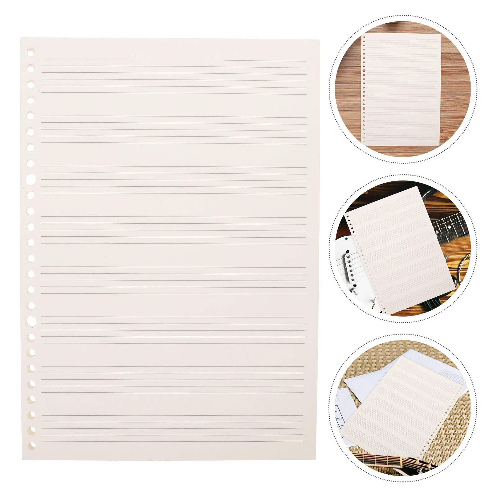 

3Pcs Guitar Sheet Music Book Blank Staff Notebook Detachable Loose Leaf Design Clear Printed Five-Line Scores for Beginner