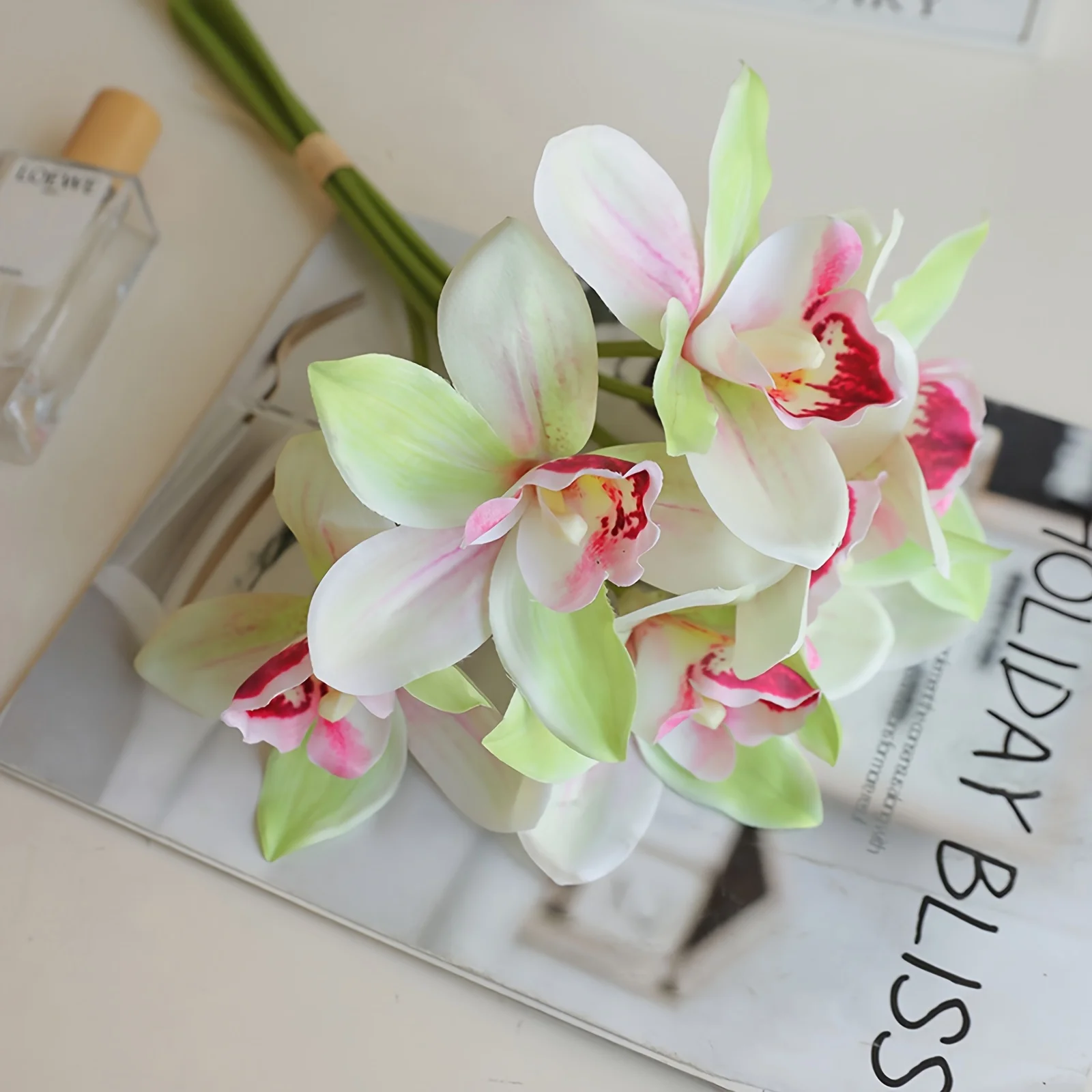 6 Stück elegante künstliche Orchideensträuße – realistische Cymbidiumblumen für Innen- und Außendekoration, perfekt für Hochzeiten – Detail 6