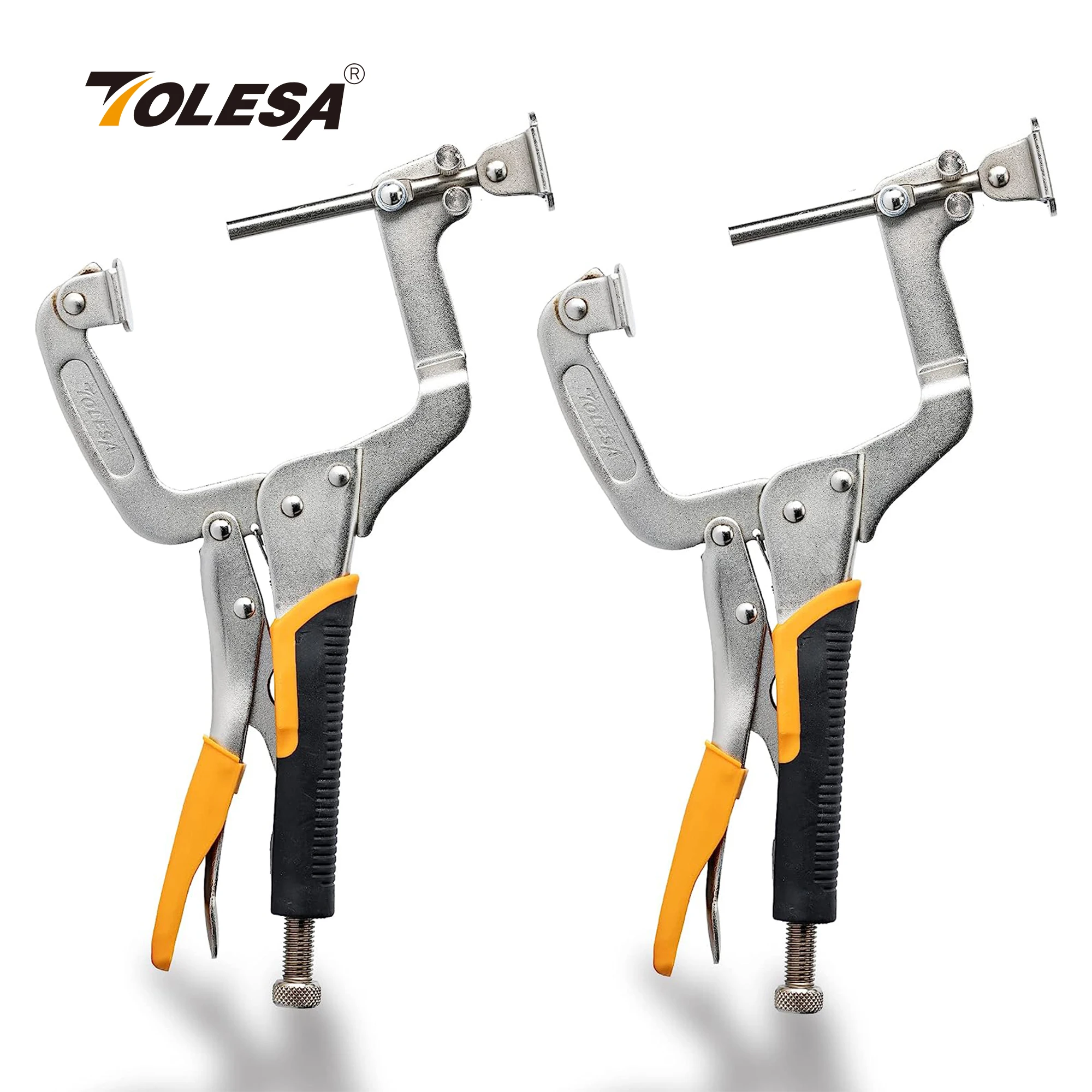 

TOLESA 2PCS 11'' Pocket Hole Clamps for Woodworking, 90 Degree Right Angle Clamps with 2 Ways Adjustable Pads Metal Face Clamps