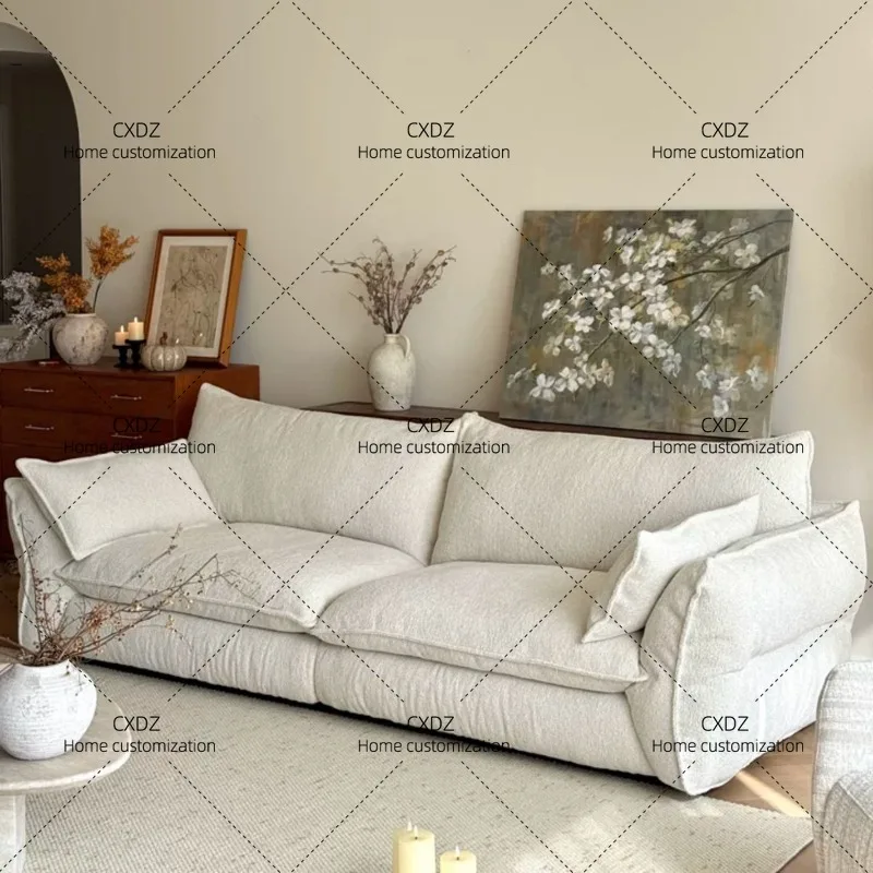 Grado sofa retro cream style small apartment living room new straight row fabric cotton and linen white sofa