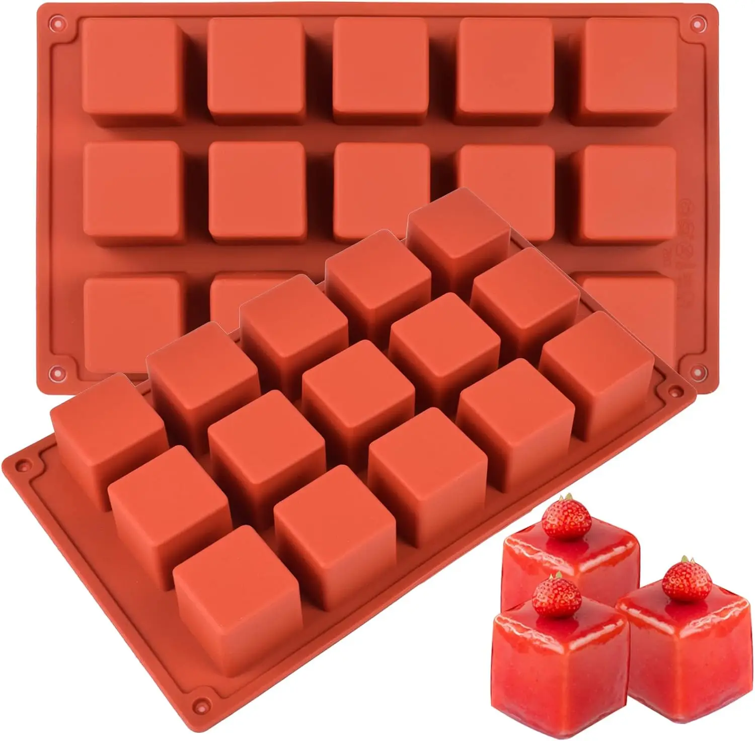 2 Pack Square Silicone Mold, Candy Chocolate Mousse Cake Baking Mold Dessert Molds for Soap,Ice cream,Truffle,Brownie