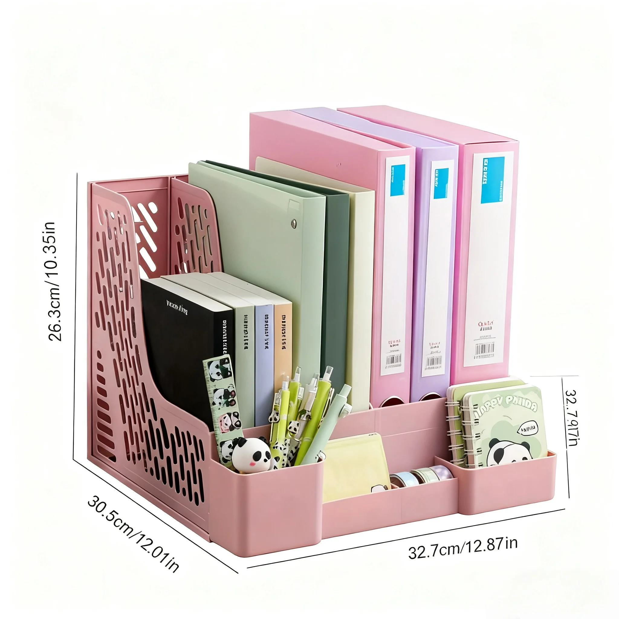 File Frame with Four Columns in Morandi Colors, Large-Capacity File Rack, Plastic Document Frame, Storage File Rack, Book Stand
