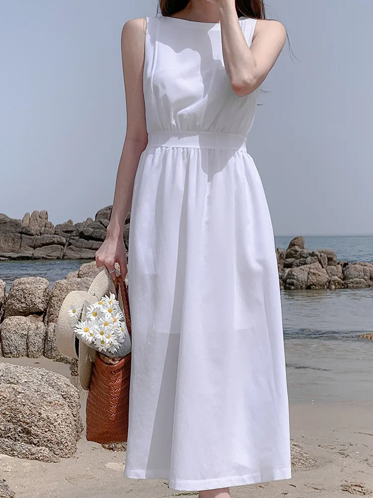 Chic Summer Gentle Wind round Ne  Color High Waist Slimming First Love Vest Dr Women's Svel Tank Dr