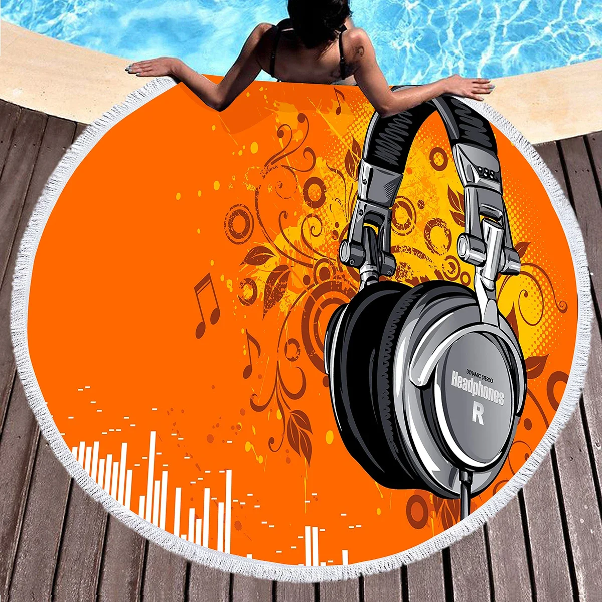 منشفة شاطئ مستديرة من ميوزيك نوت، بطانية شاطئ ناعمة تحت عنوان الموسيقى من الألياف الدقيقة، منشفة حمام سباحة ماصة سريعة الجفاف، سجادة نزهة محمولة #3