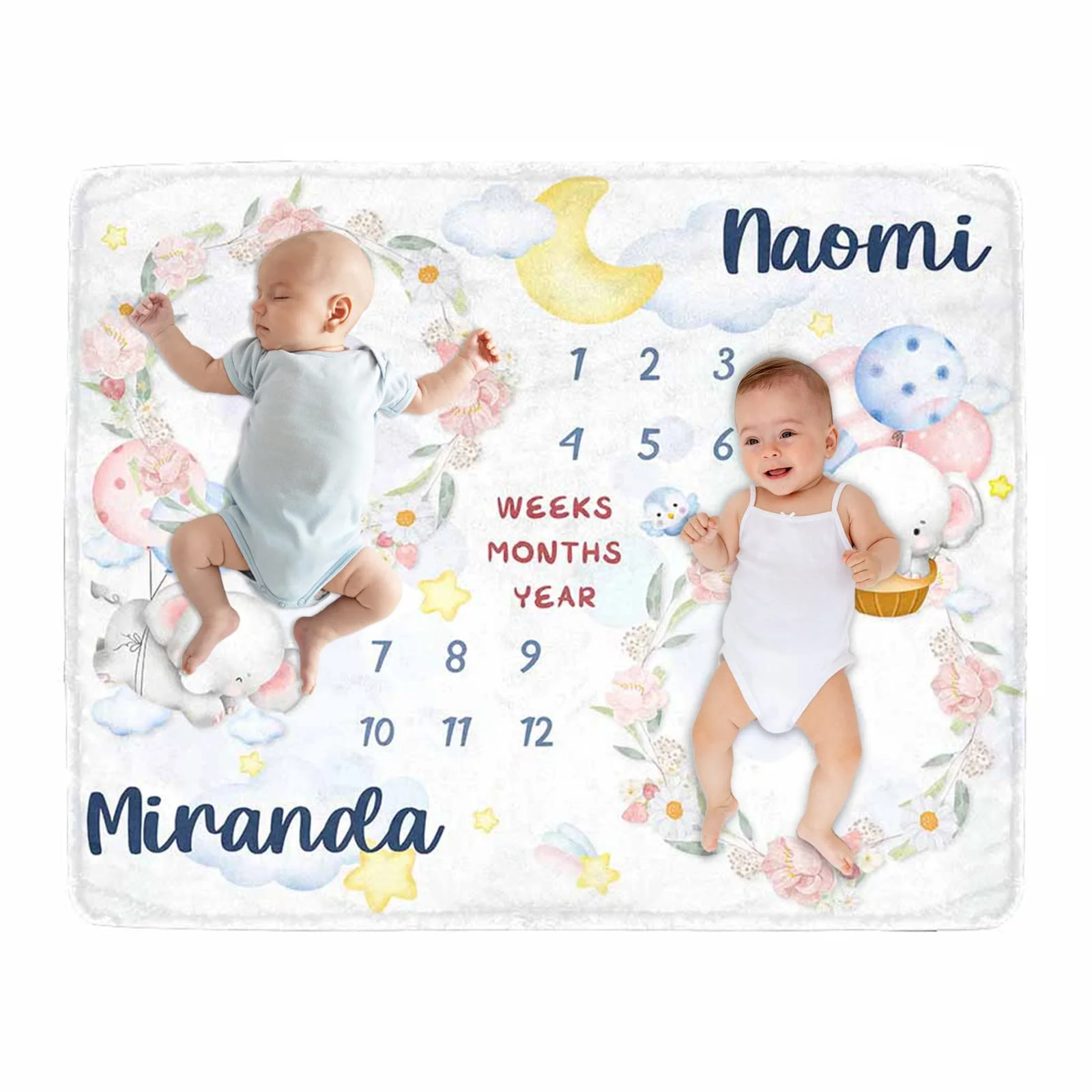 

Плед VIKAMA с принтом «Слон и Луна» для фотосессий близнецов, фон для фотосъемки, подарок на выписку или детский праздник