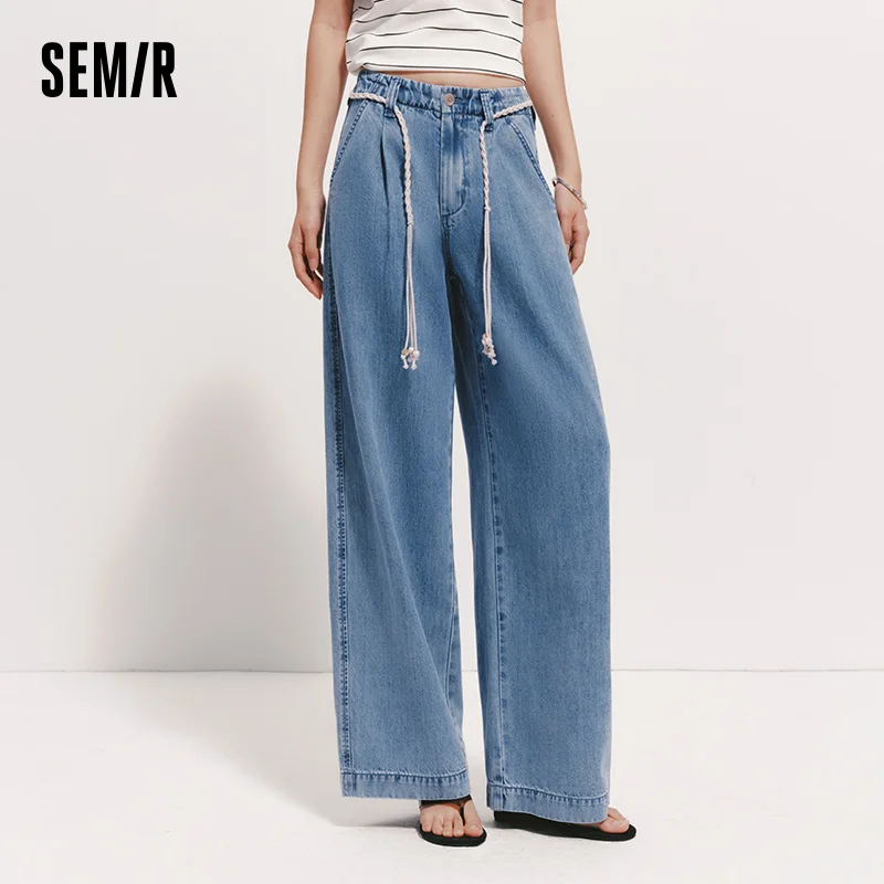 Women's Wide-Leg Denim Jeans with Belt - Loose Fit