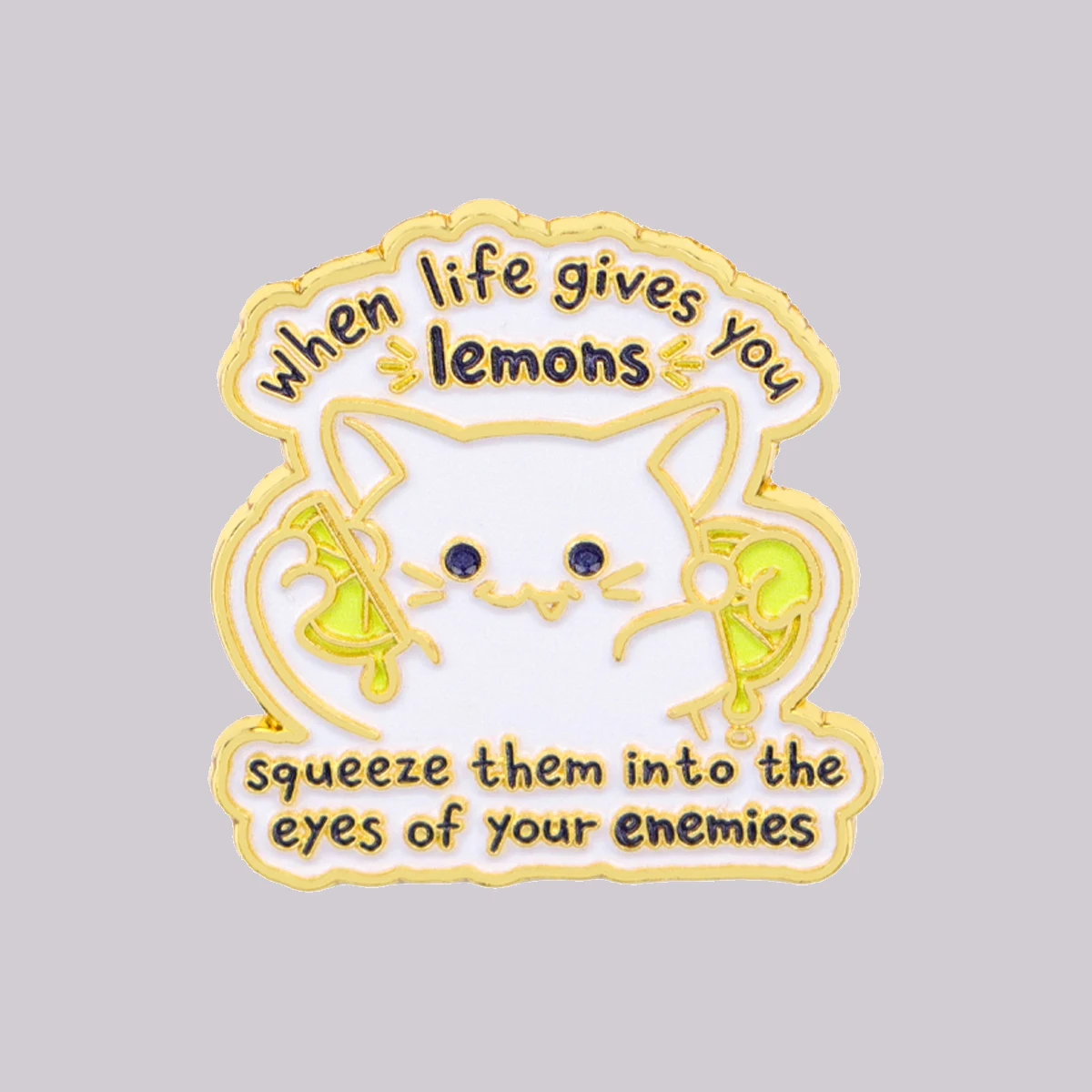 when life gives you lemons Enamel Pin Cute Cat Brooch Lapel Pins Badge on Backpack Clothing Accessories Animal Jewelry Gift