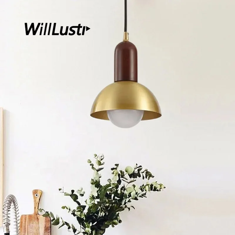 

Iron Pendant Lamp Wood Copper Color Hanging Light Hotel Bar Counter Cafe Bedside Balcony Suspension Ceiling Chandelier