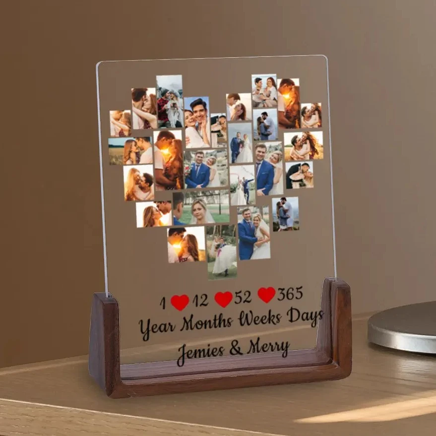 

Personalized Couple Collage Photo Frame with Heart Shape Pictures Display Frame for Boyfriend Husband Wife Valentine's Day Gifts