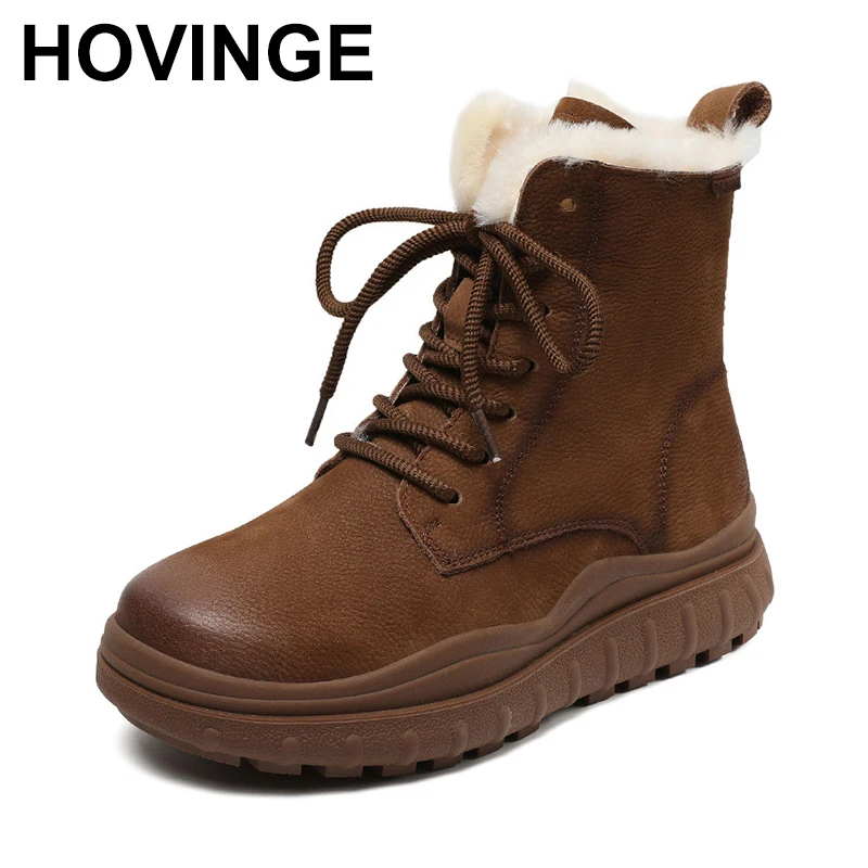 Women's Genuine leather Snow Boots Women's thick-soled Warm Cotton Boots 2024 winter head layer cowhide boots Vintage