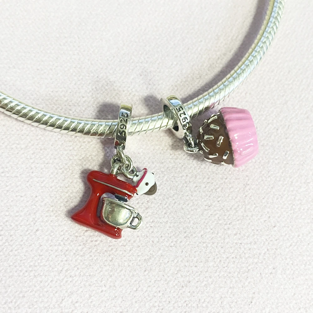 جديد 925 فضة سحر صالح الأصلي سوار إكسسوارات النساء مجوهرات التلفزيون ساعة الهاتف ماكينة القهوة حلية #3