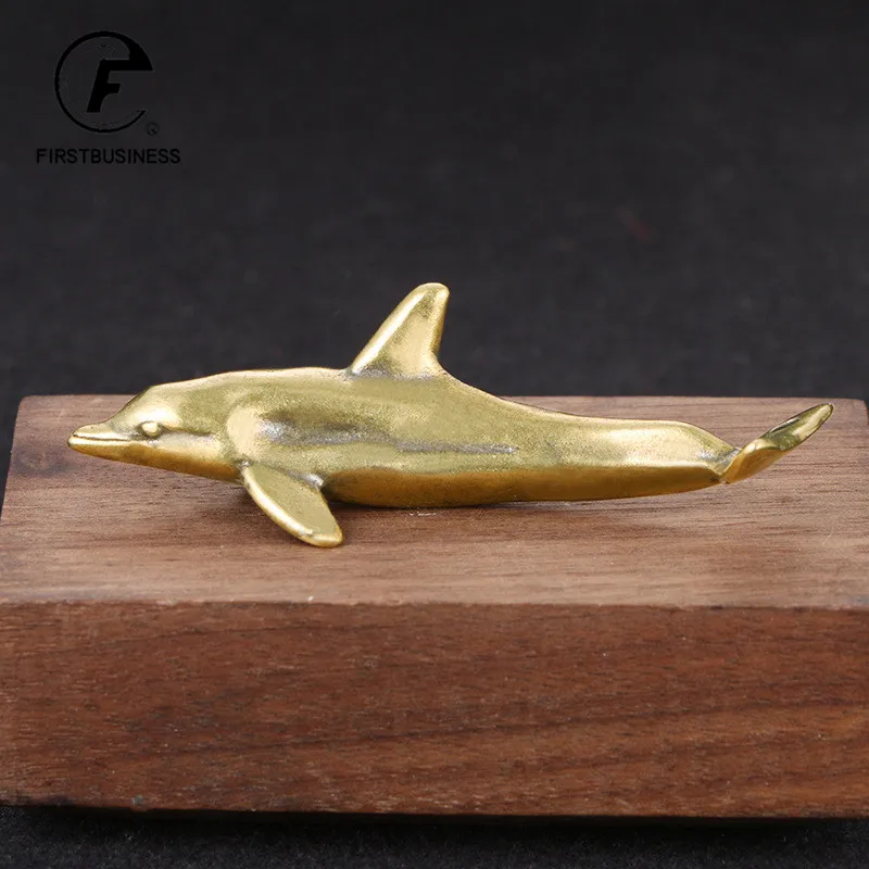 Solid Brass Dolphin Ornaments Vintage Sea Animal Desktop Decorations Crafts Collections Figurines Miniatures Tea Pet Home Decors