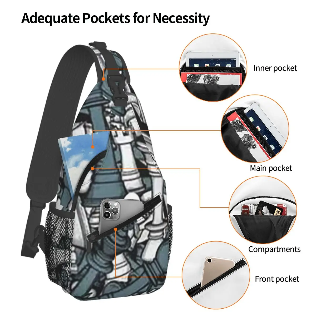 شطرنج ماستر حقيبة الصدر الرجال حبال Crossbody على ظهره حقيبة الصدر السفر المشي لمسافات طويلة Daypack حقيبة الكتف